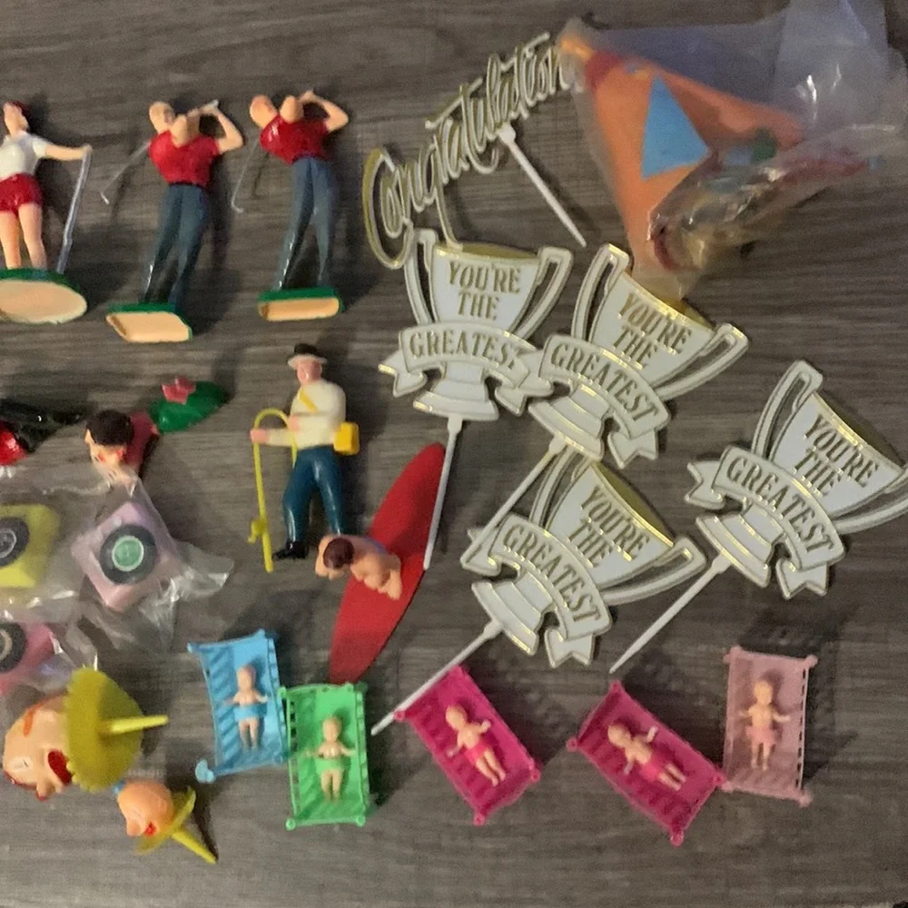 Vintage Cake Decorations surfer golfer crib clown hula teepee fisherman
